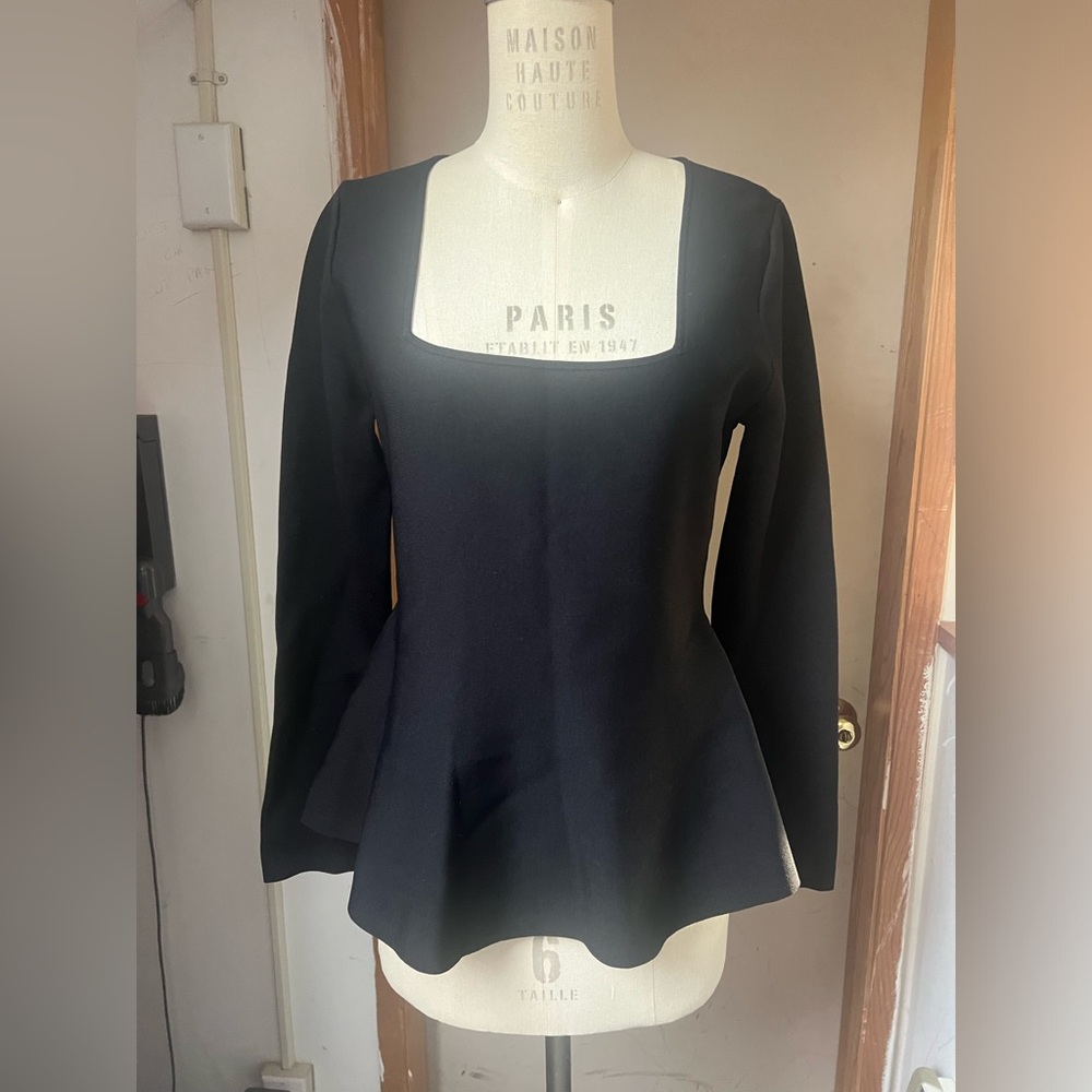 Me + Em Structured Peplum Top in Black - Size 10 (UK 14)